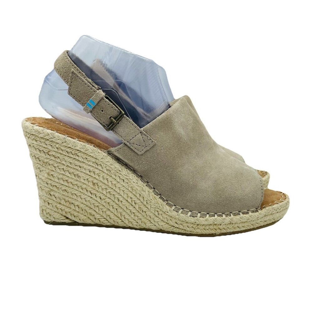 Toms Shoes Womens Size 11 Beige Wedge Espadrilles Heels Slip On Sling Back